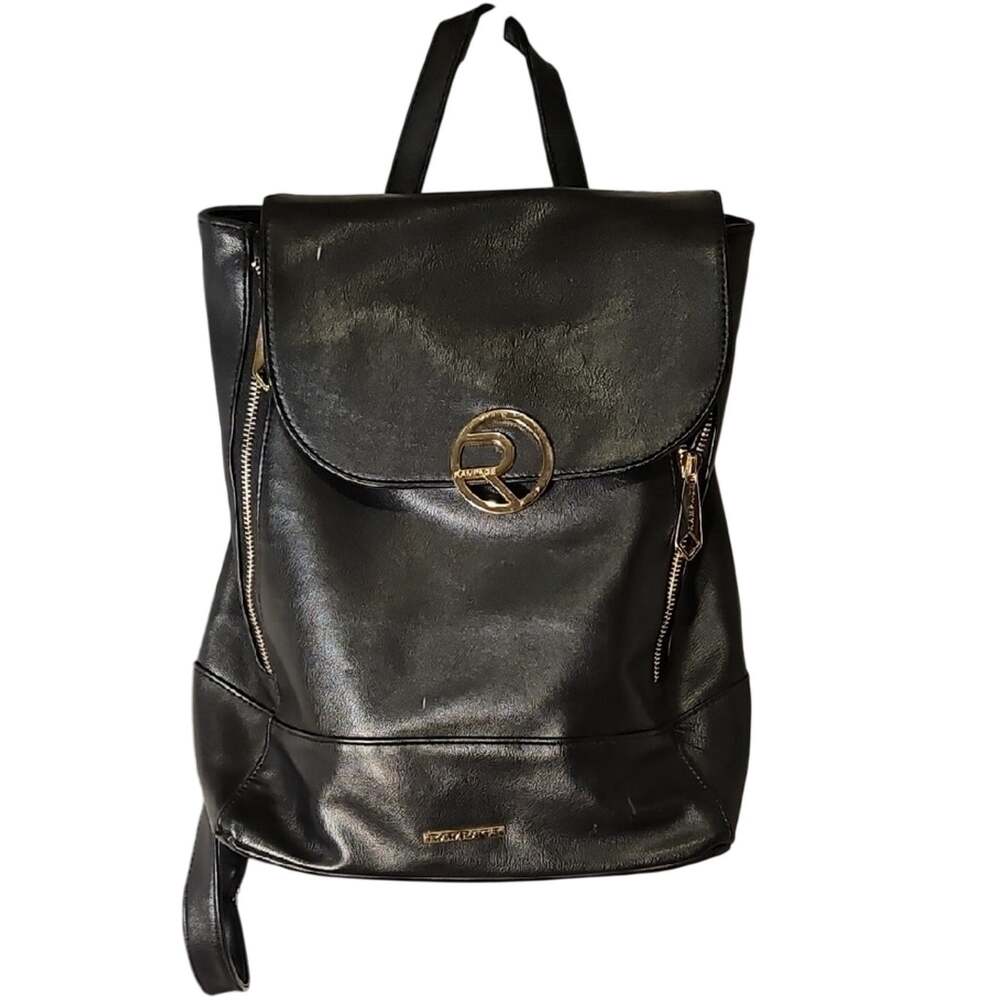 Rampage Black Backpack with Leather Finish and Flap Closure
